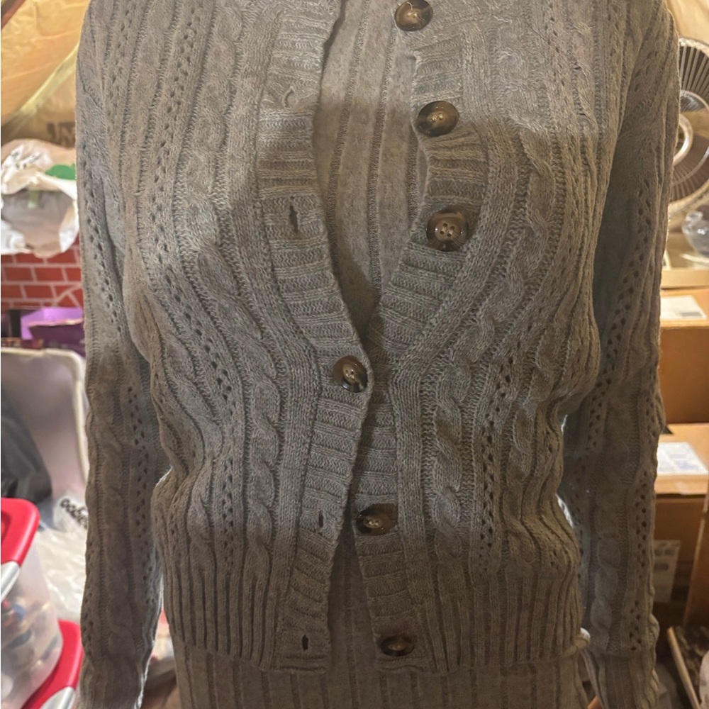 Women’s SHEIN Gray Cable Knit Cardigan Size M6 Brand New